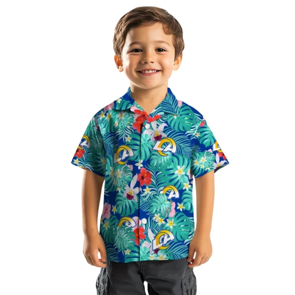 Los Angeles Rams Hawaiian Shirt Personalized Hibiscus Blossoms Blue Top Rated Los Angeles Rams Hawaiian Shirt Personalized Hibiscus Blossoms Blue Top Rated