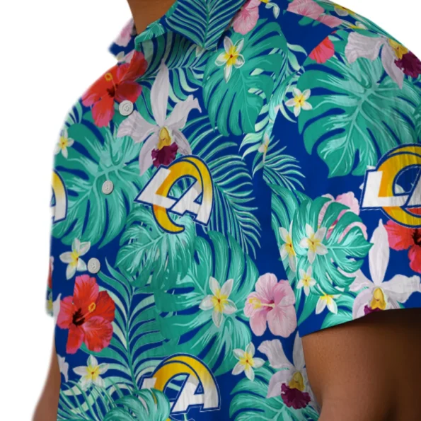 Los Angeles Rams Hawaiian Shirt Personalized Hibiscus Blossoms Blue Trendy Los Angeles Rams Hawaiian Shirt Personalized Hibiscus Blossoms Blue Trendy