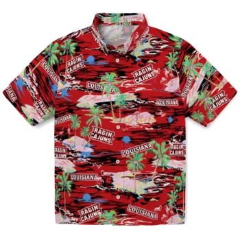 Louisiana Ragin' Cajuns Hawaiian Shirt - Tropical Palms