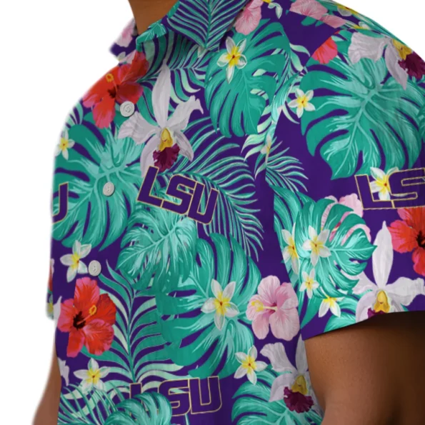 Lsu Tigers Hawaiian Shirt Customized Hibiscus Blossoms Purple Trendy Lsu Tigers Hawaiian Shirt Customized Hibiscus Blossoms Purple Trendy