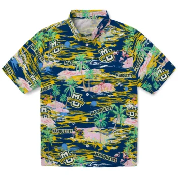Marquette Golden Eagles Hawaiian Shirt - Tropical Palms