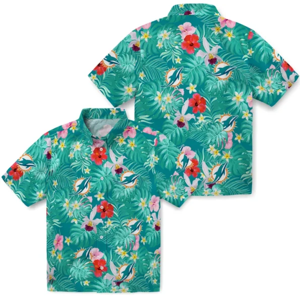 Miami Dolphins Hawaiian Shirt Custom Hibiscus Blossoms Aqua High Quality Miami Dolphins Hawaiian Shirt Custom Hibiscus Blossoms Aqua High Quality