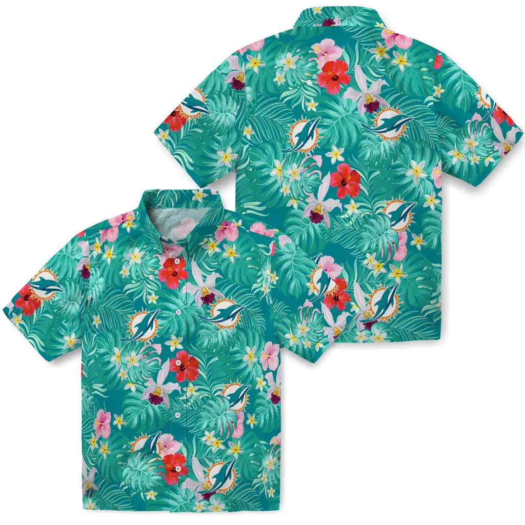 Miami Dolphins Hawaiian Shirt Custom Hibiscus Blossoms Aqua High Quality Miami Dolphins Hawaiian Shirt Custom Hibiscus Blossoms Aqua High Quality