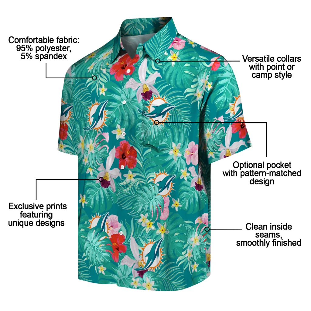 Miami Dolphins Hawaiian Shirt Custom Hibiscus Blossoms Aqua New Arrival Miami Dolphins Hawaiian Shirt Custom Hibiscus Blossoms Aqua New Arrival