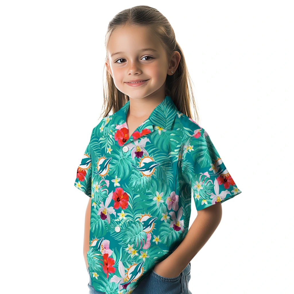 Miami Dolphins Hawaiian Shirt Custom Hibiscus Blossoms Aqua Premium Grade Miami Dolphins Hawaiian Shirt Custom Hibiscus Blossoms Aqua Premium Grade