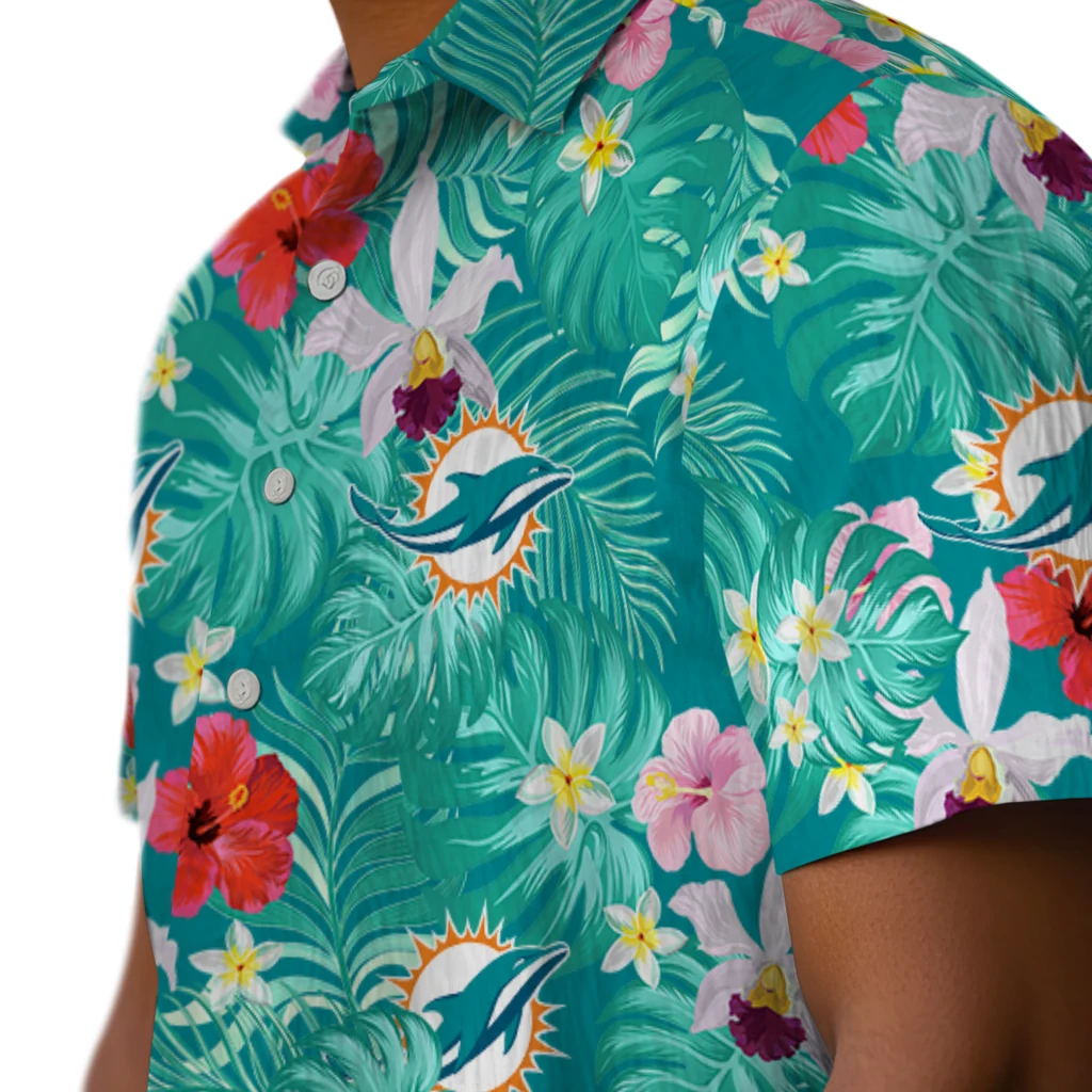Miami Dolphins Hawaiian Shirt Custom Hibiscus Blossoms Aqua Trendy Miami Dolphins Hawaiian Shirt Custom Hibiscus Blossoms Aqua Trendy