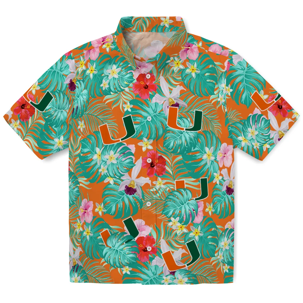 Miami Hurricanes Hawaiian Shirt Custom Hibiscus Blossoms Orange Best Selling Miami Hurricanes Hawaiian Shirt Custom Hibiscus Blossoms Orange Best Selling