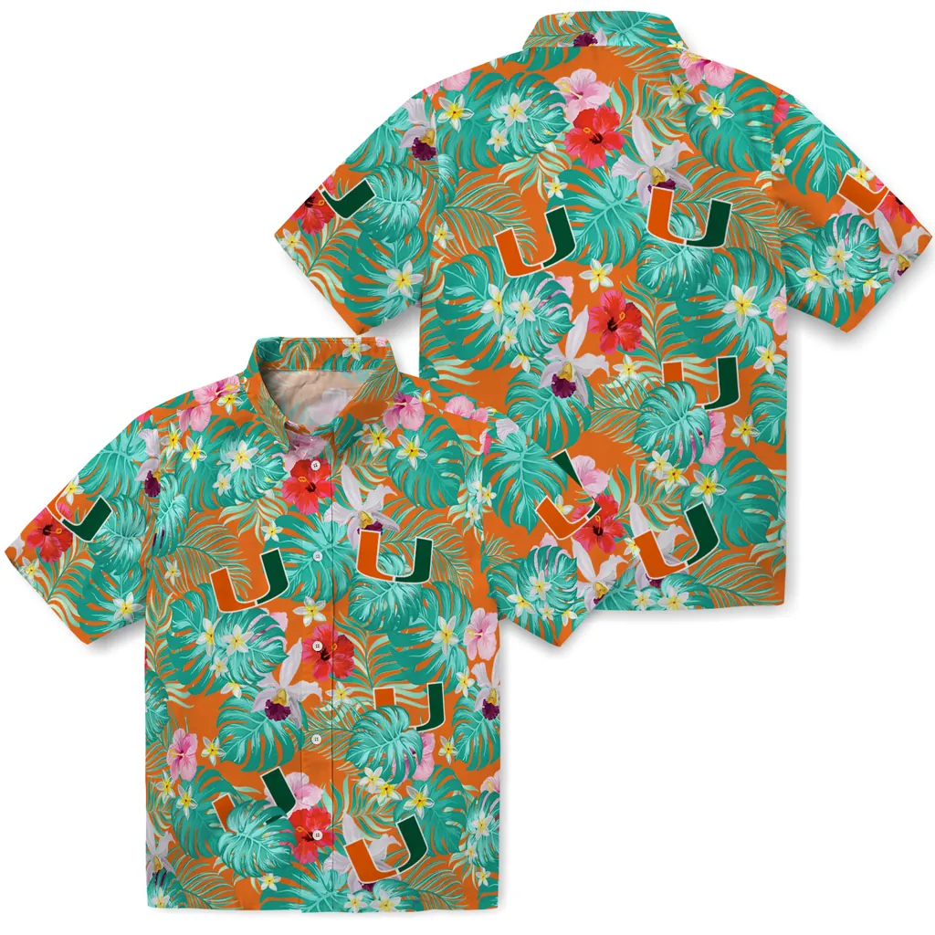 Miami Hurricanes Hawaiian Shirt Custom Hibiscus Blossoms Orange High Quality Miami Hurricanes Hawaiian Shirt Custom Hibiscus Blossoms Orange High Quality