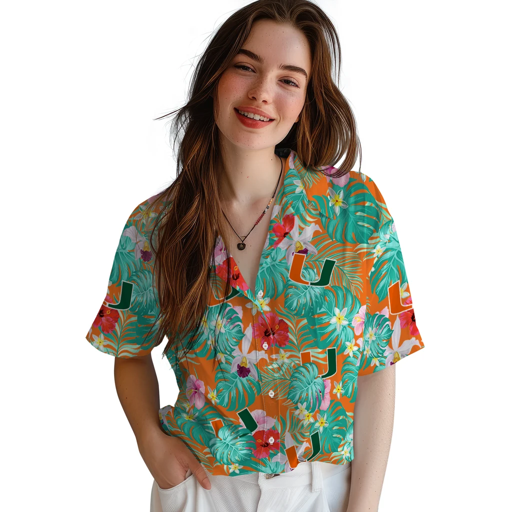 Miami Hurricanes Hawaiian Shirt Custom Hibiscus Blossoms Orange Latest Model Miami Hurricanes Hawaiian Shirt Custom Hibiscus Blossoms Orange Latest Model