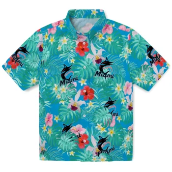 Miami Marlins Hawaiian Shirt Custom Hibiscus Blossoms Blue Best Selling