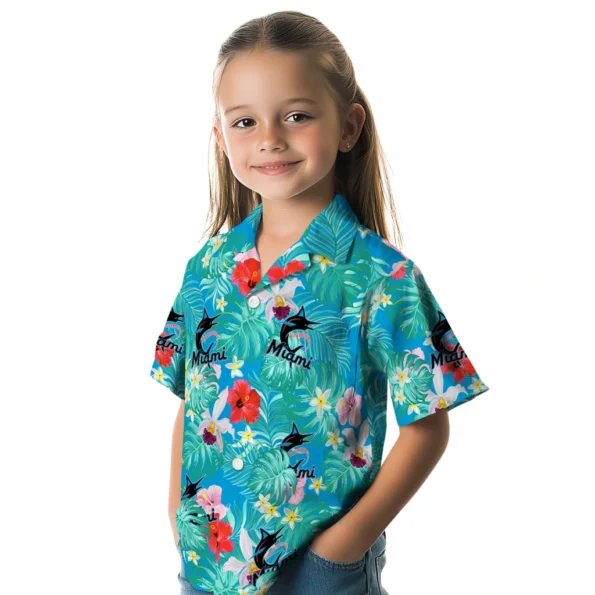 Miami Marlins Hawaiian Shirt Custom Hibiscus Blossoms Blue Premium Grade