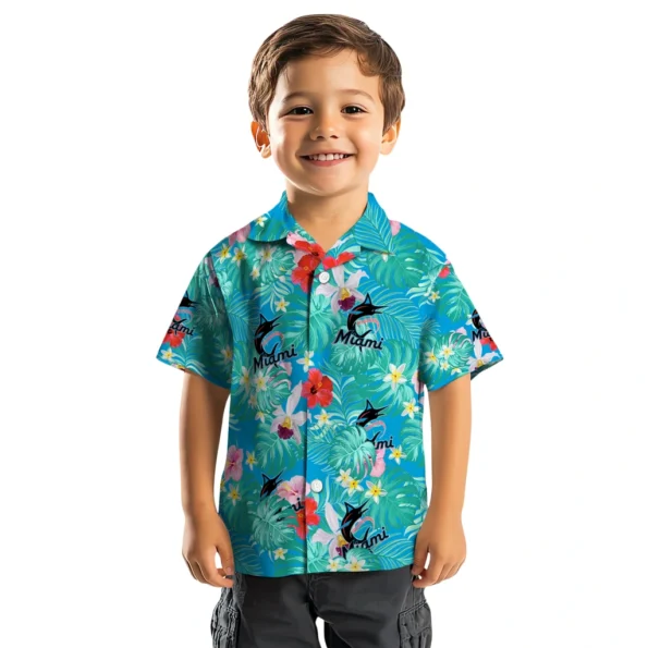 Miami Marlins Hawaiian Shirt Custom Hibiscus Blossoms Blue Top Rated