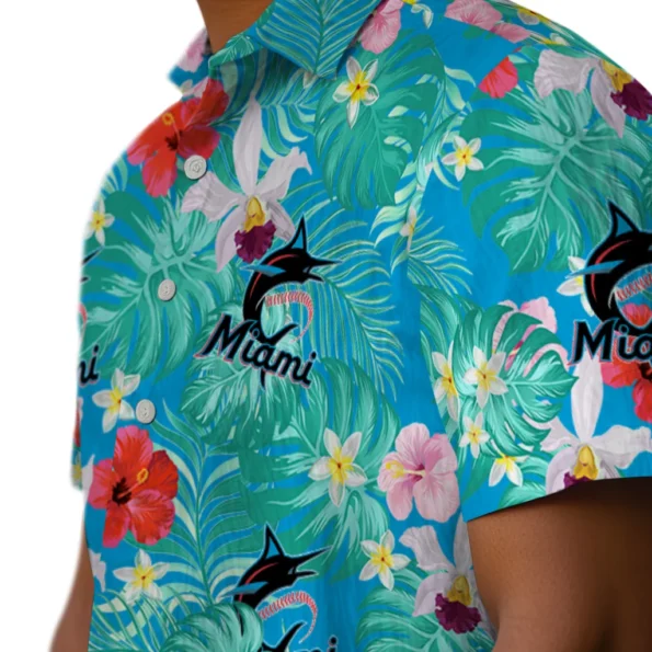Miami Marlins Hawaiian Shirt Custom Hibiscus Blossoms Blue Trendy