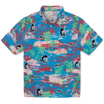 Miami Marlins Hawaiian Shirt - Tropical Palms