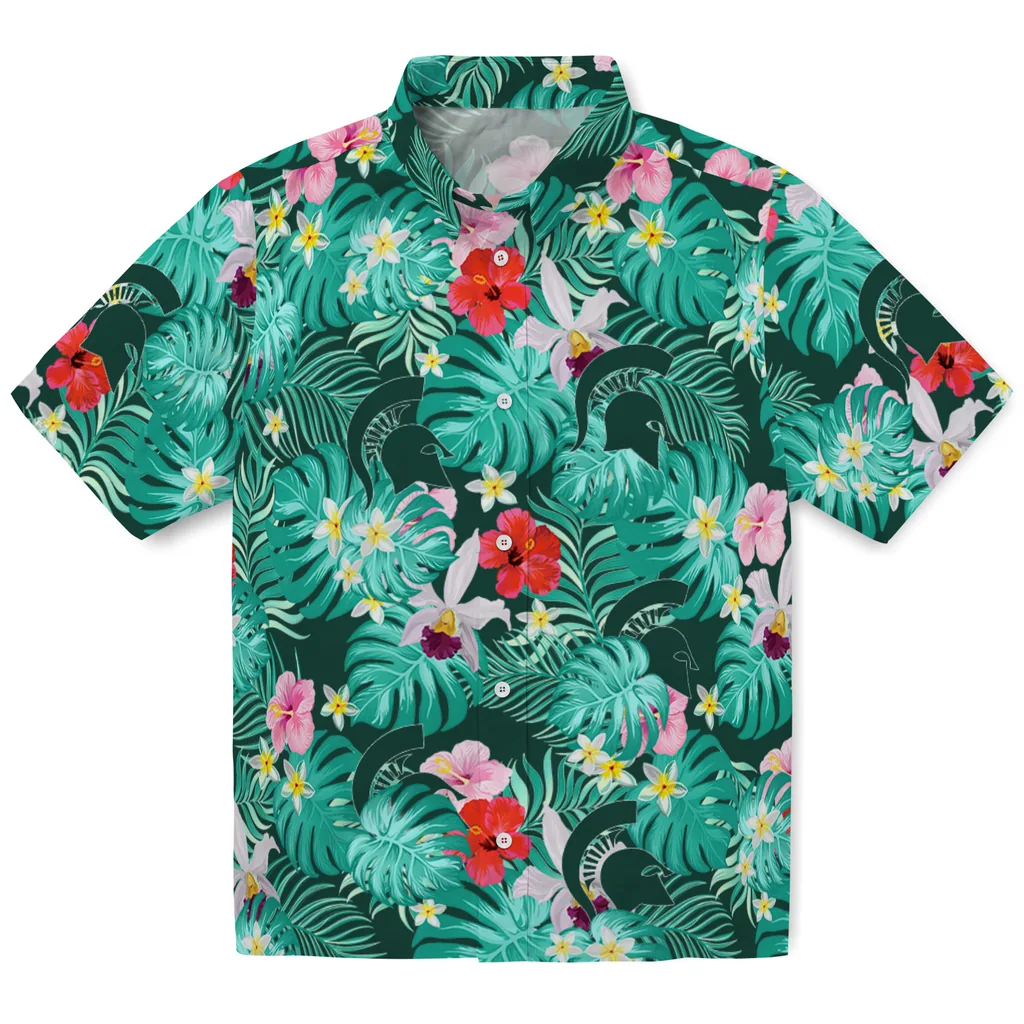 Michigan State Spartans Hawaiian Shirt Customized Hibiscus Blossoms Green Best Selling Michigan State Spartans Hawaiian Shirt Customized Hibiscus Blossoms Green Best Selling