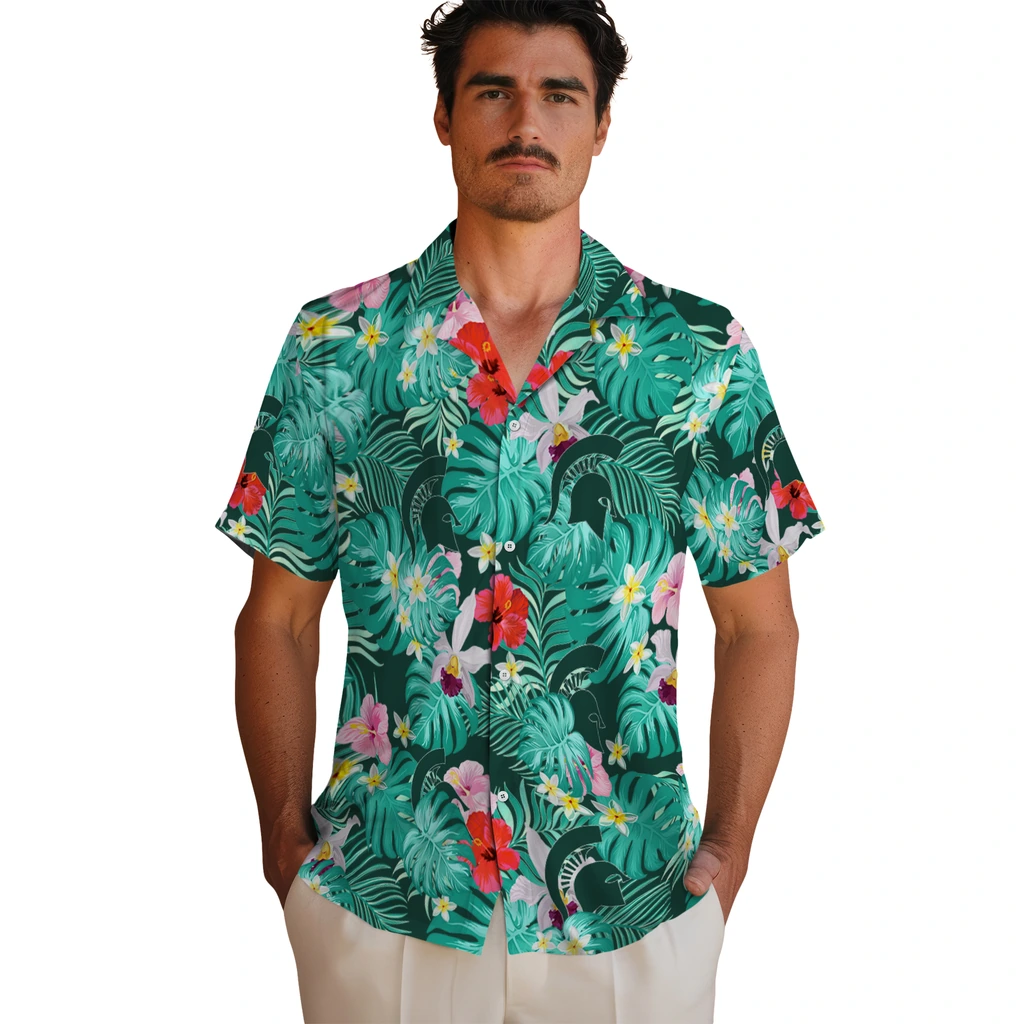 Michigan State Spartans Hawaiian Shirt Customized Hibiscus Blossoms Green Fashion Forward Michigan State Spartans Hawaiian Shirt Customized Hibiscus Blossoms Green Fashion Forward