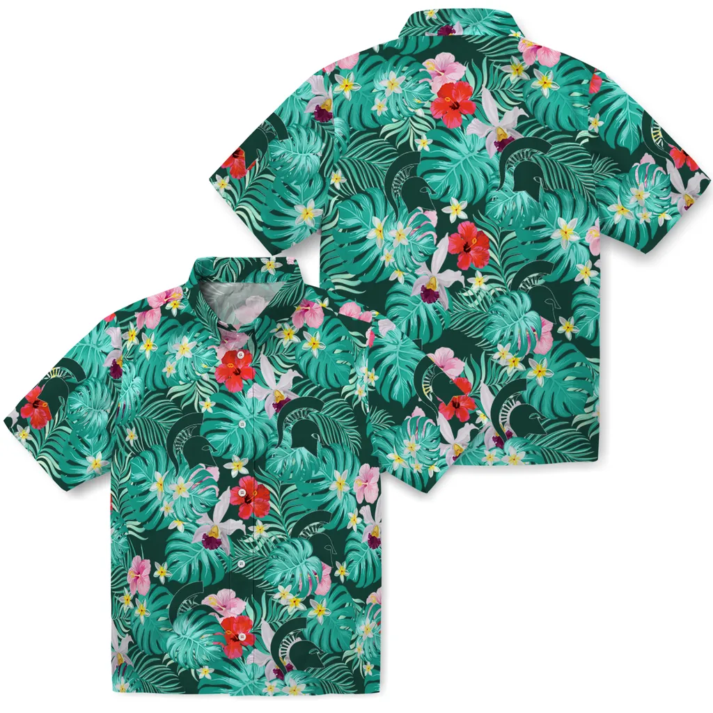 Michigan State Spartans Hawaiian Shirt Customized Hibiscus Blossoms Green High Quality Michigan State Spartans Hawaiian Shirt Customized Hibiscus Blossoms Green High Quality