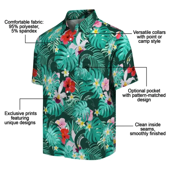 Michigan State Spartans Hawaiian Shirt Customized Hibiscus Blossoms Green New Arrival