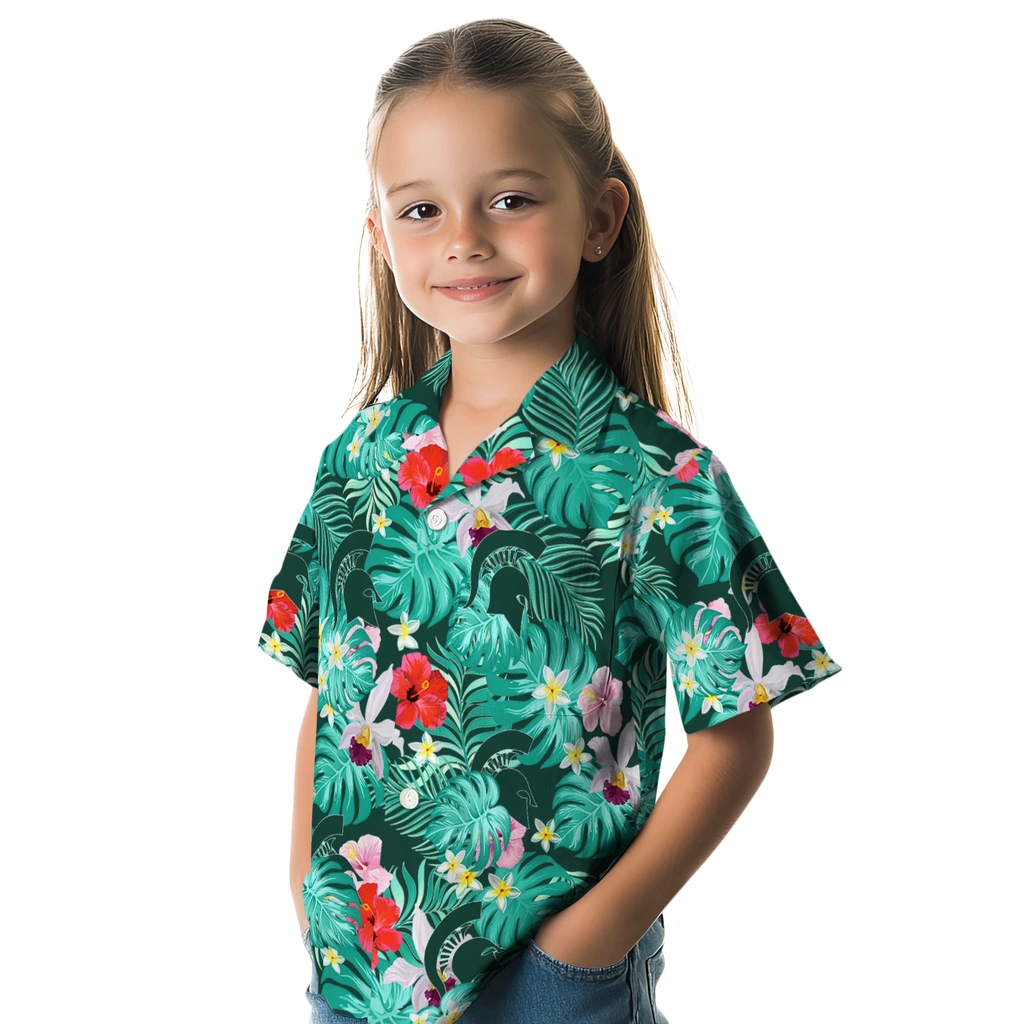 Michigan State Spartans Hawaiian Shirt Customized Hibiscus Blossoms Green Premium Grade Michigan State Spartans Hawaiian Shirt Customized Hibiscus Blossoms Green Premium Grade