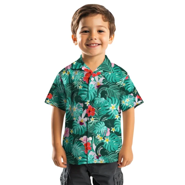 Michigan State Spartans Hawaiian Shirt Customized Hibiscus Blossoms Green Top Rated