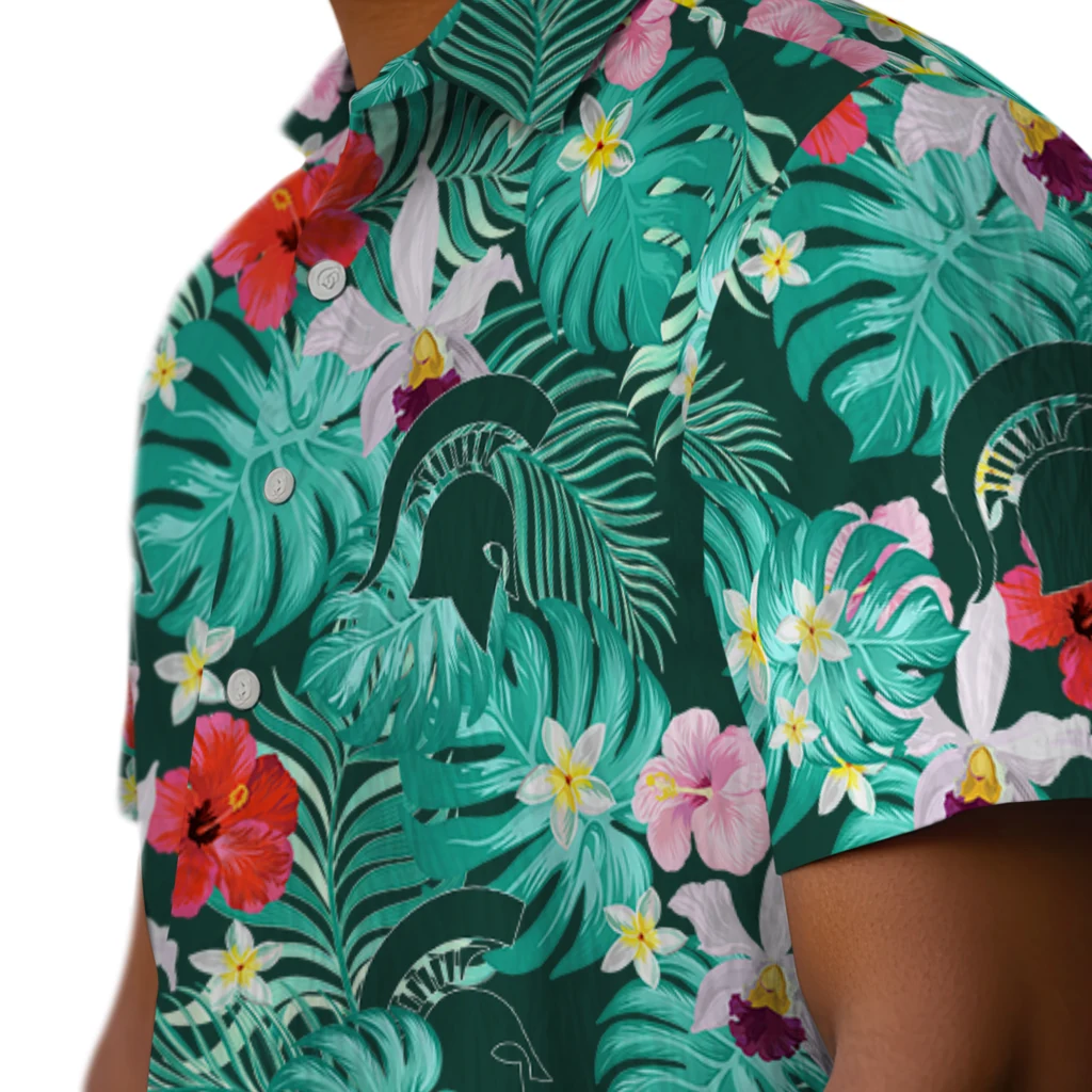 Michigan State Spartans Hawaiian Shirt Customized Hibiscus Blossoms Green Trendy Michigan State Spartans Hawaiian Shirt Customized Hibiscus Blossoms Green Trendy