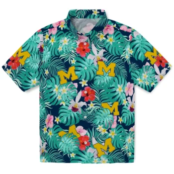 Michigan Wolverines Hawaiian Shirt Personalized Hibiscus Blossoms Blue Best Selling