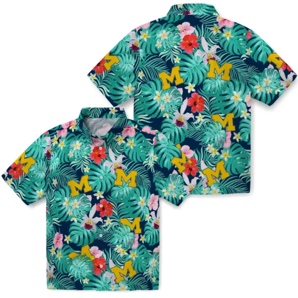 Michigan Wolverines Hawaiian Shirt Personalized Hibiscus Blossoms Blue High Quality