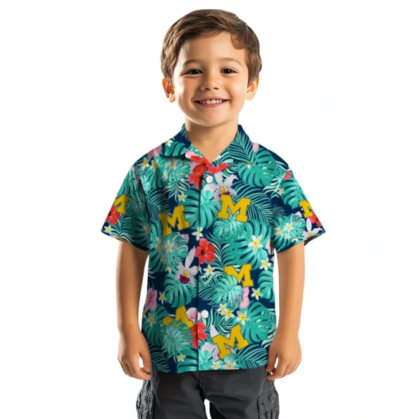 Michigan Wolverines Hawaiian Shirt Personalized Hibiscus Blossoms Blue Top Rated