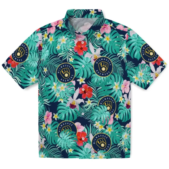 Milwaukee Brewers Hawaiian Shirt Customized Hibiscus Blossoms Navy Blue Best Selling Milwaukee Brewers Hawaiian Shirt Customized Hibiscus Blossoms Navy Blue Best Selling