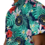 Milwaukee Brewers Hawaiian Shirt Customized Hibiscus Blossoms Navy Blue Best Selling