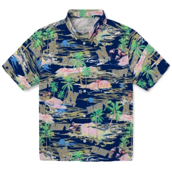 Navy Midshipmen Hawaiian Shirt - Tropical Palms