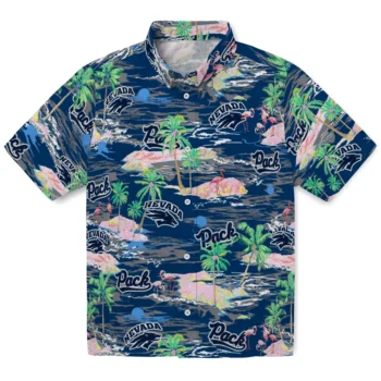 Nevada Wolf Pack Hawaiian Shirt - Tropical Palms