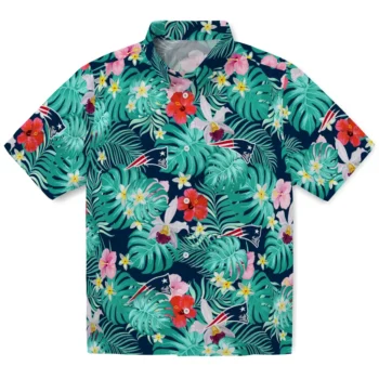 New England Patriots Hawaiian Shirt Personalized Hibiscus Blossoms Blue Best Selling