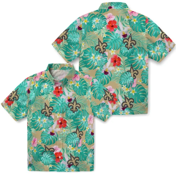 New Orleans Saints Hawaiian Shirt Custom Hibiscus Blossoms Gold High Quality New Orleans Saints Hawaiian Shirt Custom Hibiscus Blossoms Gold High Quality