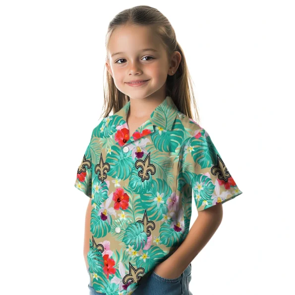 New Orleans Saints Hawaiian Shirt Custom Hibiscus Blossoms Gold Premium Grade New Orleans Saints Hawaiian Shirt Custom Hibiscus Blossoms Gold Premium Grade