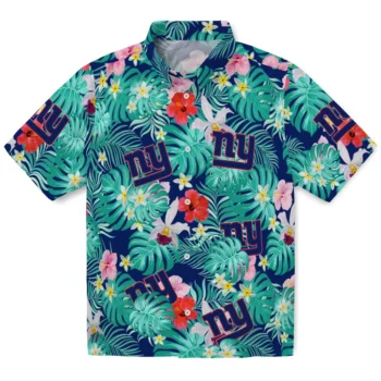 New York Giants Hawaiian Shirt Customized Hibiscus Blossoms Blue Best Selling