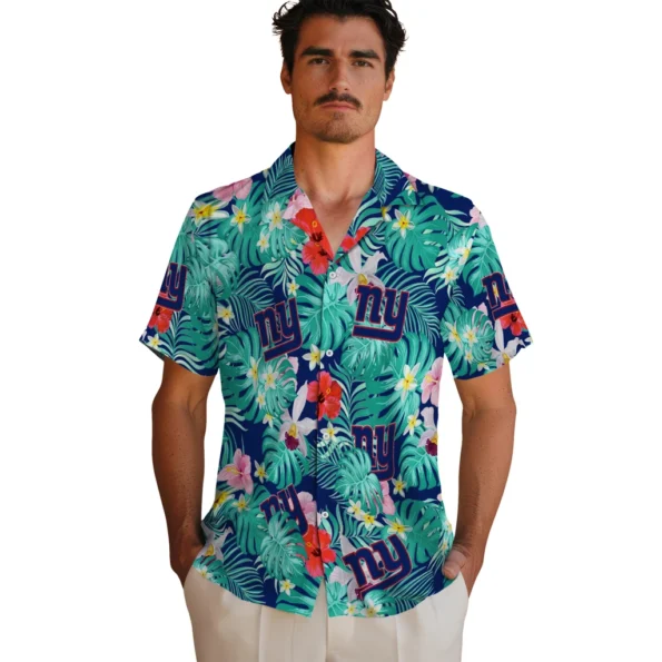 New York Giants Hawaiian Shirt Customized Hibiscus Blossoms Blue Fashion Forward New York Giants Hawaiian Shirt Customized Hibiscus Blossoms Blue Fashion Forward