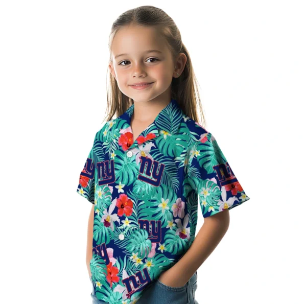 New York Giants Hawaiian Shirt Customized Hibiscus Blossoms Blue Premium Grade New York Giants Hawaiian Shirt Customized Hibiscus Blossoms Blue Premium Grade