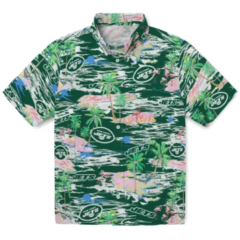New York Jets Hawaiian Shirt - Tropical Palms