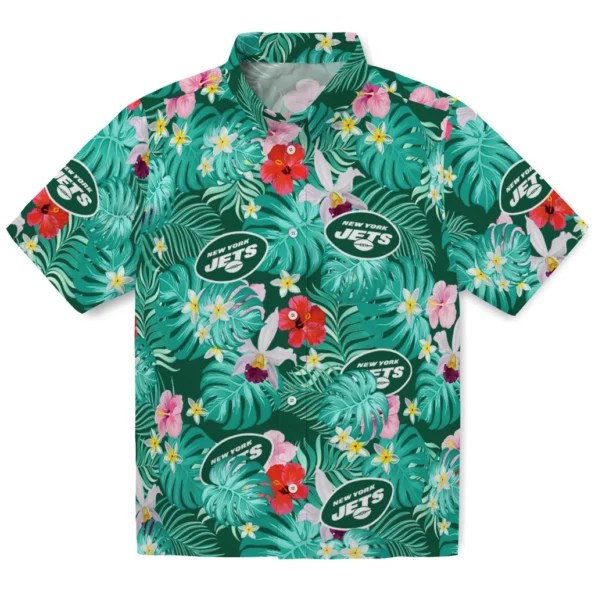 New York Jets Hawaiian Shirt Personalized Hibiscus Blossoms Green Best Selling New York Jets Hawaiian Shirt Personalized Hibiscus Blossoms Green Best Selling