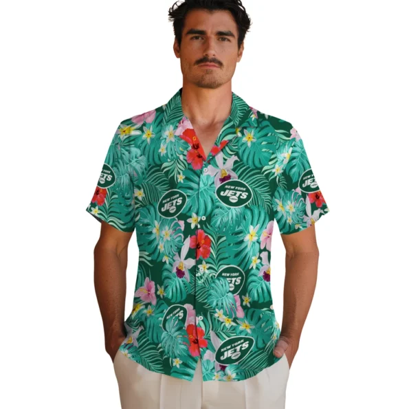New York Jets Hawaiian Shirt Personalized Hibiscus Blossoms Green Fashion Forward New York Jets Hawaiian Shirt Personalized Hibiscus Blossoms Green Fashion Forward