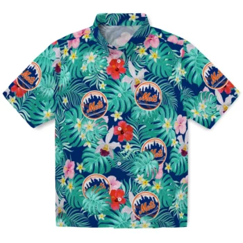 New York Mets Hawaiian Shirt Custom Hibiscus Blossoms Blue Best Selling