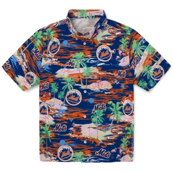 New York Mets Hawaiian Shirt - Tropical Palms