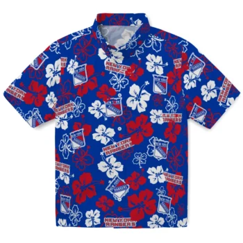 New York Rangers Hawaiian Shirt - Tropical Floral Pattern