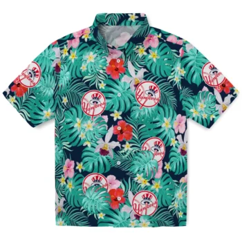 New York Yankees Hawaiian Shirt Customized Hibiscus Blossoms Navy Best Selling