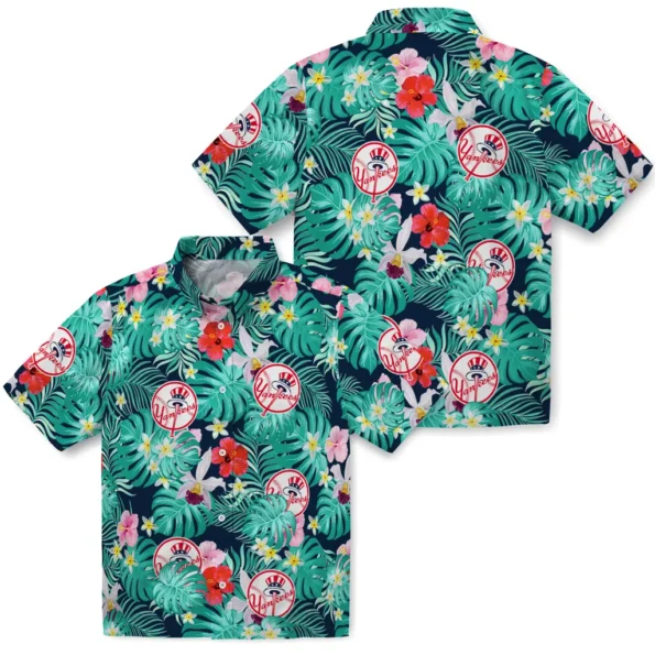 New York Yankees Hawaiian Shirt Customized Hibiscus Blossoms Navy High Quality