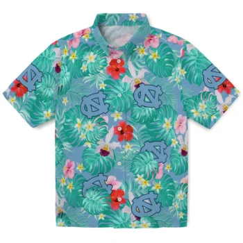 North Carolina Tar Heels Hawaiian Shirt Custom Hibiscus Blossoms Light Blue Best Selling
