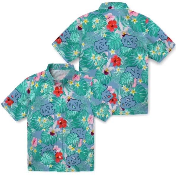 North Carolina Tar Heels Hawaiian Shirt Custom Hibiscus Blossoms Light Blue High Quality