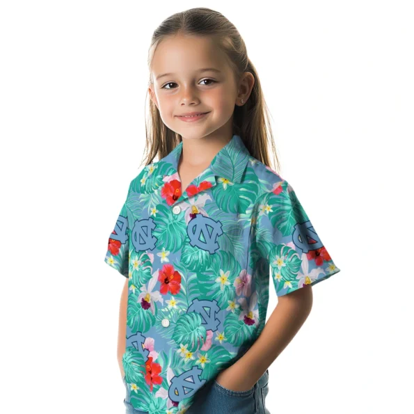 North Carolina Tar Heels Hawaiian Shirt Custom Hibiscus Blossoms Light Blue Premium Grade