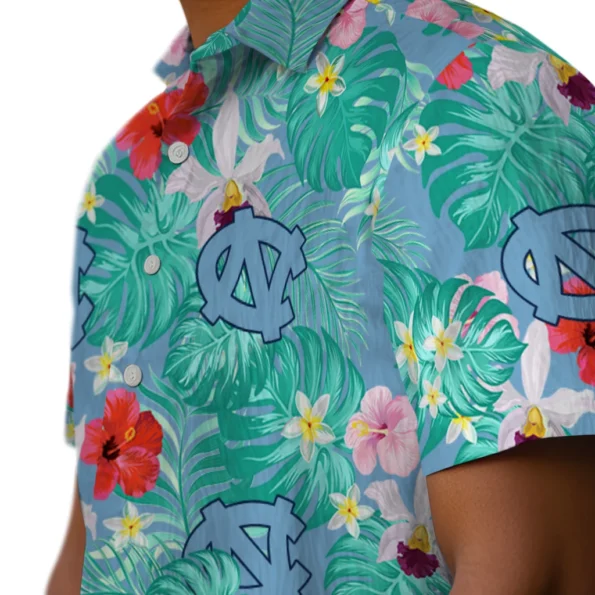 North Carolina Tar Heels Hawaiian Shirt Custom Hibiscus Blossoms Light Blue Trendy